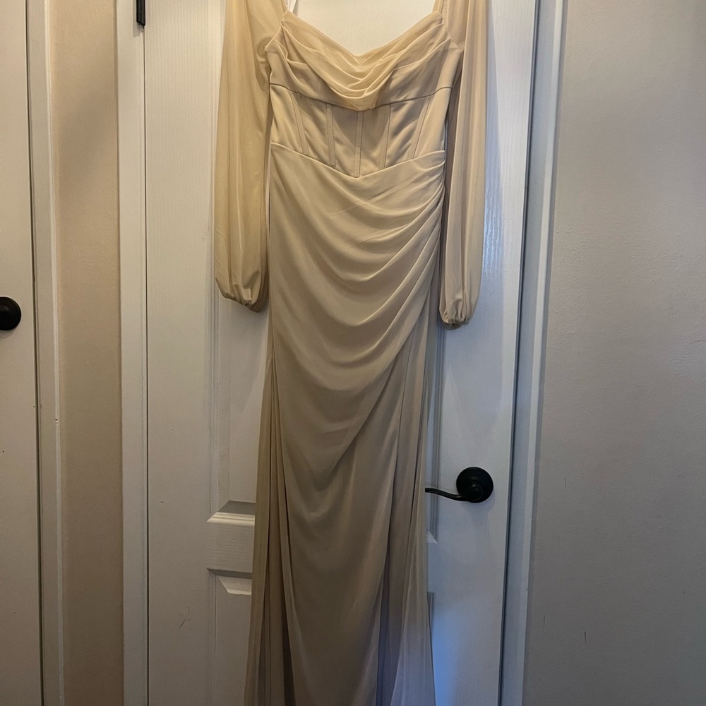 Azazie Elegant Cream Long Sleeve Dress
